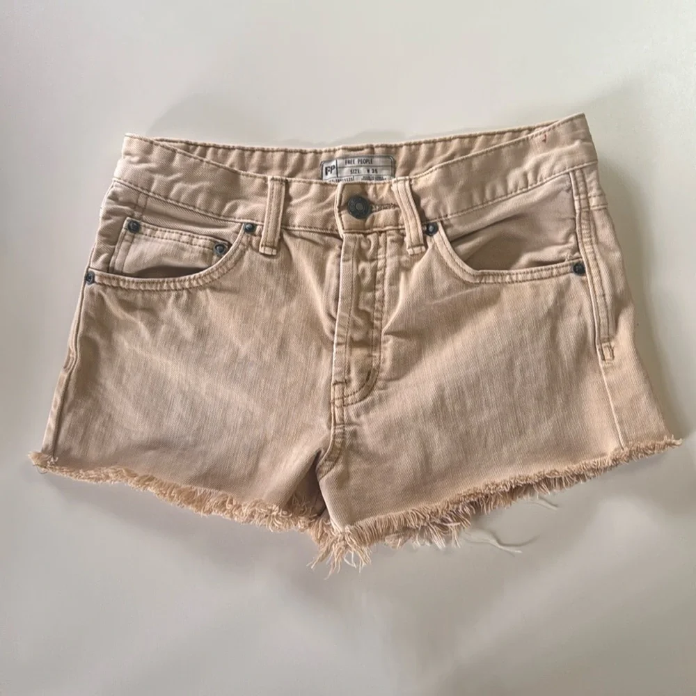 Free People Frayed Hem Khaki Shorts - Picture 2 of 9